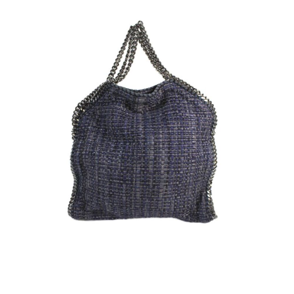 Stella McCartney Womens Tweed Chain Link Trim Shoulder Handbag Blue Gray